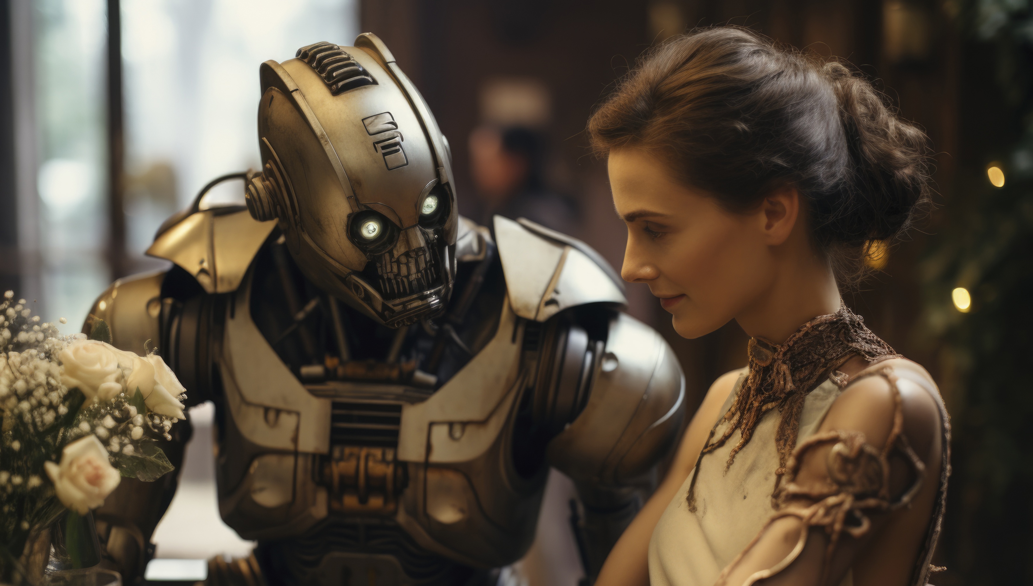 Medium Shot Futuristic Romantic Couple