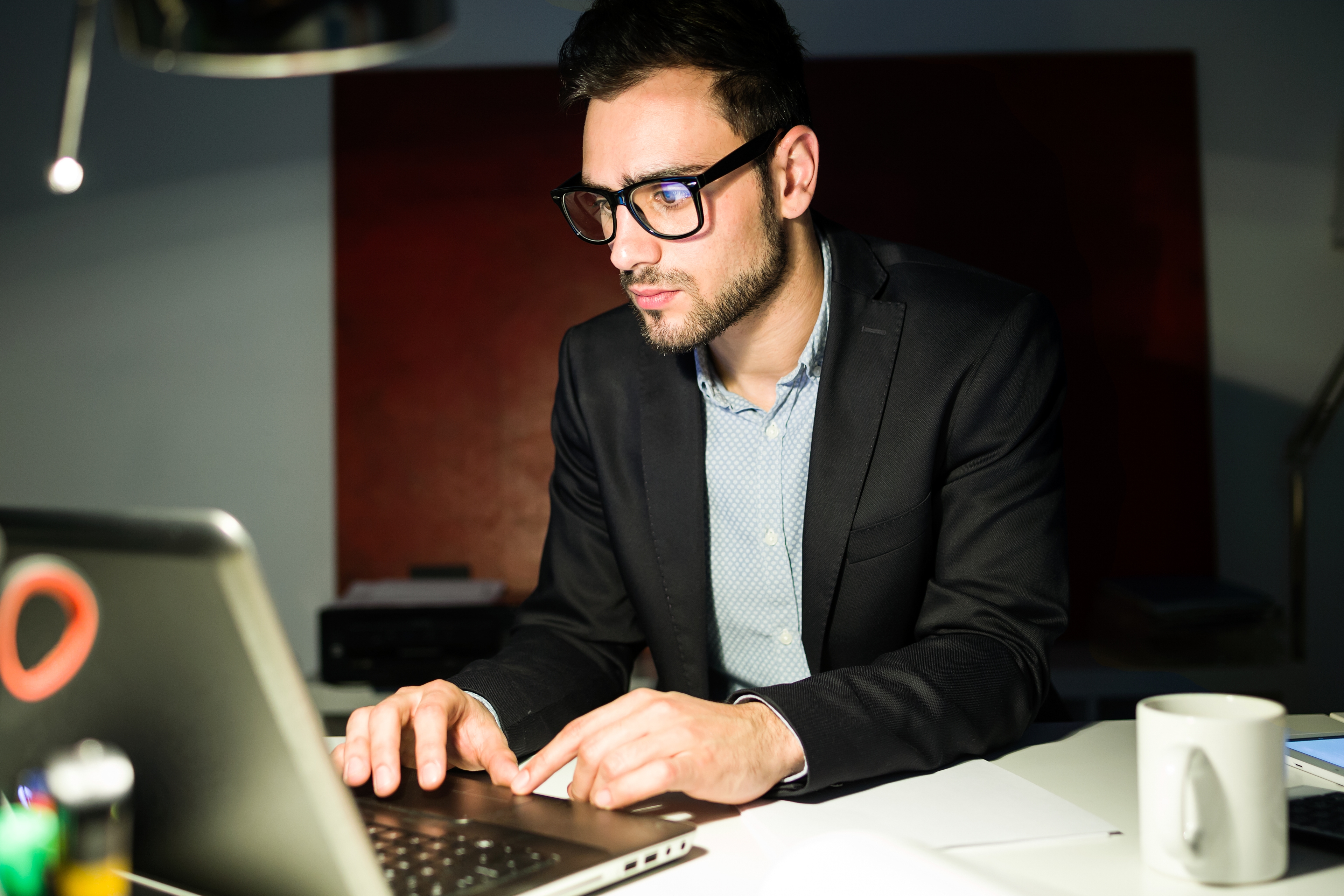 Handsome Young Businessman Working With Laptop Office (1)